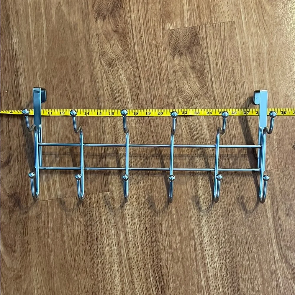 Silver Over-the-Door Mounted 12 Hook Rack